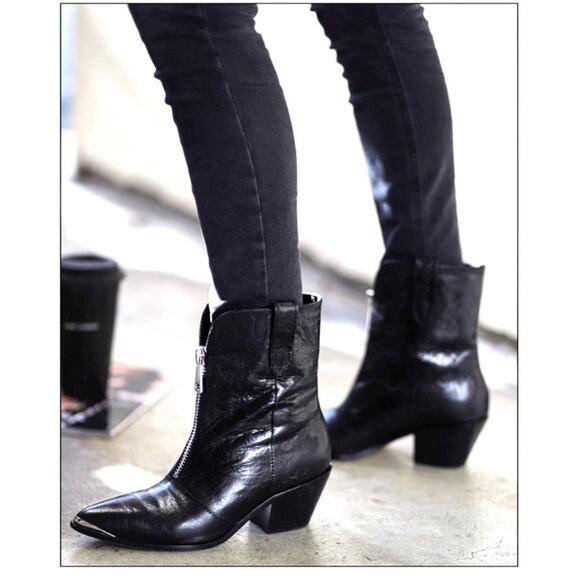 PAIGE Piper Black Leather Western / Moto Zipper Detail Booties Boots Size 9 - Picture 12 of 15